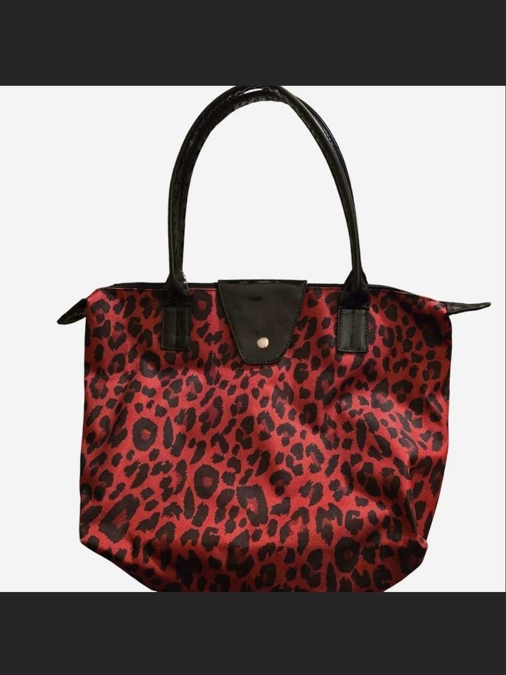 Red Leopard Print Hand Bag with Black Handles